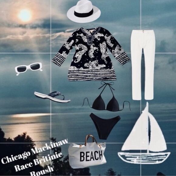 MICHAEL Michael KORS Top Navy Paisley Floral Print Cutout Lace-up Tunic Size M - Picture 7 of 13